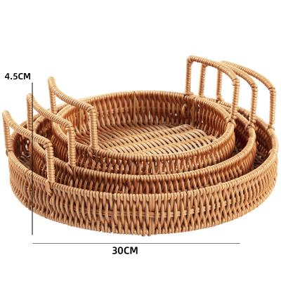 China Viable Hot Snack Basket Fruit Picnic Tray Rattan Double Amazon Ear Rattan Basket BPA Free for sale