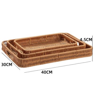 China Best Viable Selling Imitation Fruit Basket Tray Plastic Woven Basket Amazon Rattan Basket Bread Basket 40X30X4.5cm BPA Free for sale