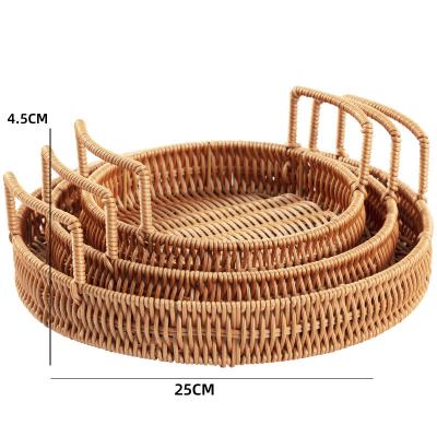 China Amazon Rattan Tray Picnic Fruit Snack Basket Viable Hot Plastic Rattan Basket 25*9.5*4.5CM BPA Free for sale