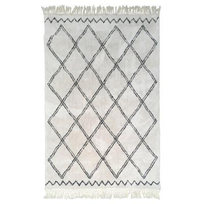 China Extra Thick Cozy Geometric Lattice Ivory/Black Small Area Rug Anti-Slip Collectible Shag Rug for sale