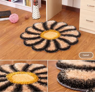 China Dampen noise; Soft Surface To Walk On Polyester Camel Plush Round Sunflower Shaggy Rug for sale