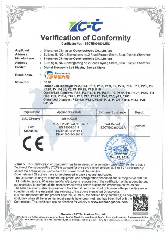 CE - Shenzhen Chinastar Optoelectronic Co., Limited