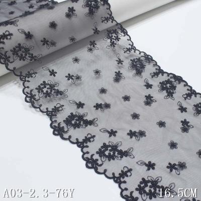 China Wholesale Black Viable Tulle Embroidery Fabric Dress Trim Embroidery Lace 16.5cm Embroidery Lace for sale