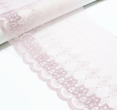 China Viable French embroidery lace sale embroidery lace fabric 21cm stock wide label lace fabric for sale