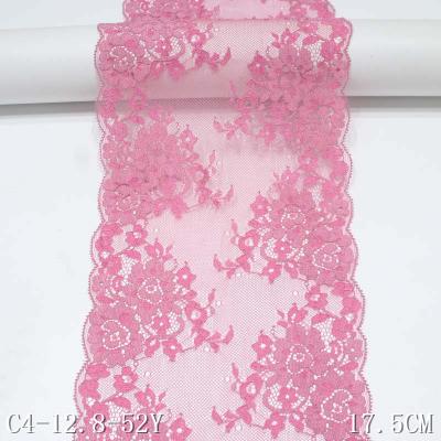 China 17cm nylon viable lace up non elastic stretch fabric flower lace trimming border pink non elastic lace for sale