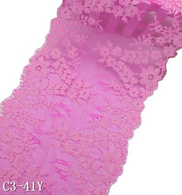 China Sustainable 24.5cm Hot Pink Scallop Eyelash Chantilly Lace Trim for sale