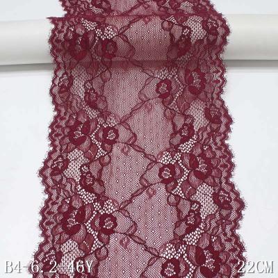 China 22cm red elastic rumba eyelash lace dress elastic knit lace flowers fancy fabric for sale