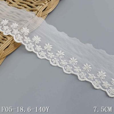 China 7.5cm Cotton Viable Lace Trim White Eyelet Ribbon for sale