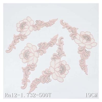 China 19cm Sustainable Pink Embroidery Lace Accessories Polyester Nylon Guipure Lace Up Women Clothing Accessories for sale