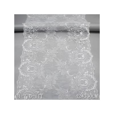 China Viable White 42cm Eyelash Lace Mesh Lace Polyester Fabric Widespread For Wedding Dress for sale