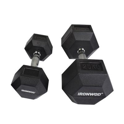 China Custom Logo Chrome Cast Iron Handle Durable KG Pound Hexagon Hexagon Coated Black Rubber Hex Dumbbell for sale