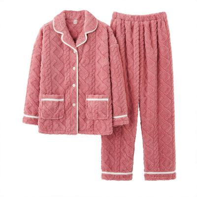 China Thermal Coral velvet pajamas for women in autumn and winter, jacquard velvet thickened flannel suit, warm and oversized home clothes for sale