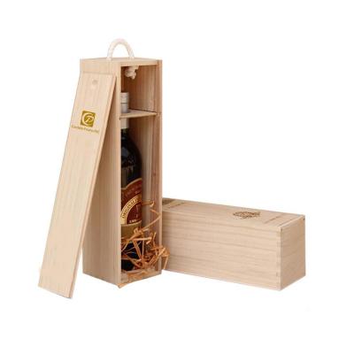 China Simple Recyclable Wooden Wine Box Wooden Wine Bottle Storage Gift Box With Handle For Birthday Party Wedding for sale