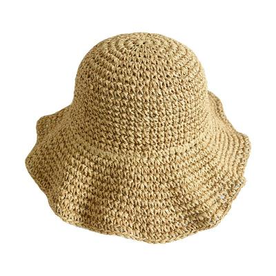 China Striped Collapsible Women's Straw Hat Women Summer Going Out Beach Hat Straw Sun Beach Sun Hat for sale