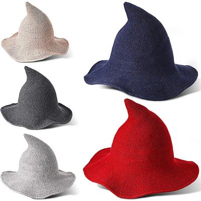 China Wide-pointed striped witch magician hat suitable for Halloween Christmas party masquerade witch woolen hat witch cosplay hat for sale