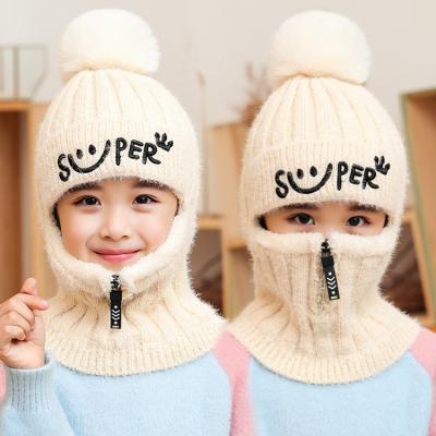 China Environmental Friendly Kids Scarves Hat 2pcs/set Winter Fits Scarf Earflap Hat Beanies Kids Wool Knitted Pom Pom Hats Scarf Sets for sale