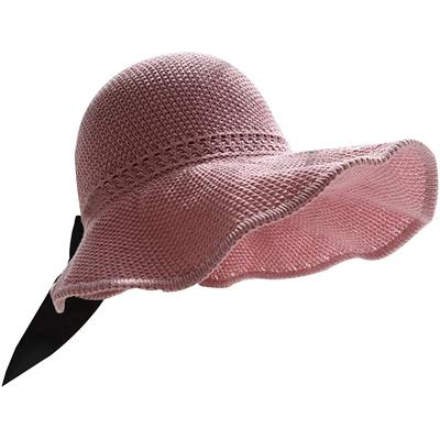 China Summer Beach Ponytail Grass Striped Sun Hat Women's Wide Brim Hat for sale