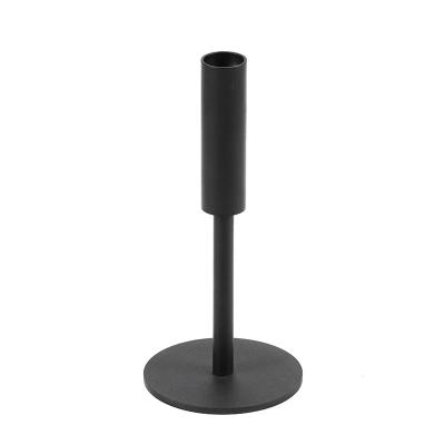 China Antique Black Pillar Conical Candlestick Home Decor Wedding Metal Pillar Home Decor Black Candle Holder Wedding for sale