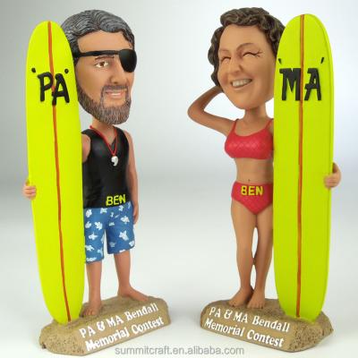 China Custom Figurine Funny Flip Board Surf Europe Resin Head Figurine for sale