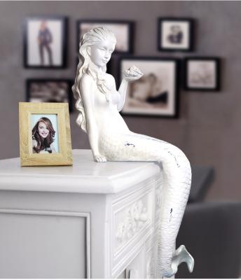 China Unpainted Resin 66cm Large Resin Antique Sitting Mermaid Statue Decor for sale