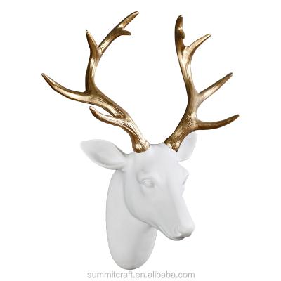 China Custom 3D Gloden Antlers Handmade Carved White Deer Heads Resin Wall Art for sale