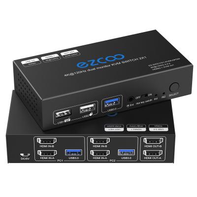 China 8K HDM KVM Switch 2X1 Daul Monitor 3 Ports USB 4K120Hz Hot Key Switch Computer OEM/ODM 130*65*28mm for sale