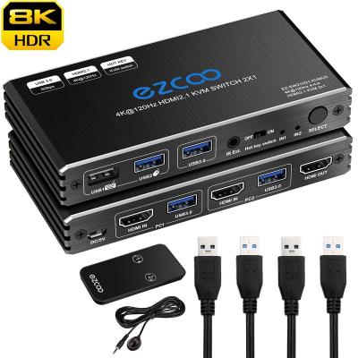 China 8K HDMI KVM Switch 2 Ports USB 3.0, Share 2 Computers with a Keyboard Mouse Hotkey, 4K@120 EZ-SW21H21KVMU3 for sale