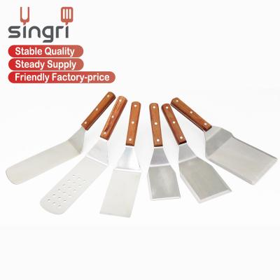 China 01W03 Easily Cleaned Food-Rated Stainless Steel Merbau Wooden Handle 6 PC BBQ Tools Grill Spatula for sale