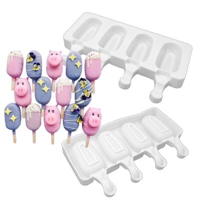 China 4 Cavities Disposable High Quality Classic Rubber Cake Popsicle Mold Silicone Ice Cream Popsicle Mold In Ice Cream Tools for sale