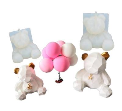 China Diy Disposable Geometry Molds Resin Diamond Mirror Bear Silicone Origami 3d Stereo Bear Mold for sale