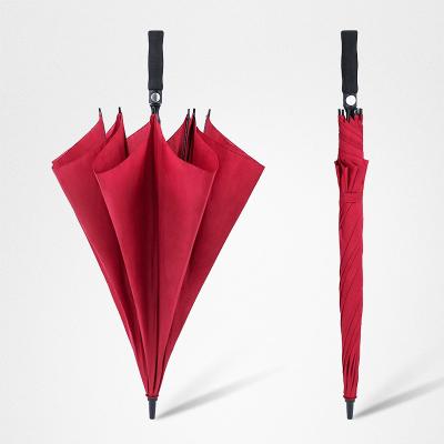 China Contemporary Large Double Business Long Handle Umbrella Thickened Hospitality Resistant Umbrella Wind Hotel Straight Handle Fiber Golf Umbrella for sale