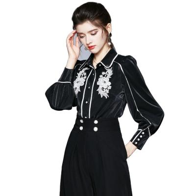 China IHJ2760 Autumn And Winter Ladies Fashion Temperament Lantern Sleeve Breathable Black Blouses And Tops for sale