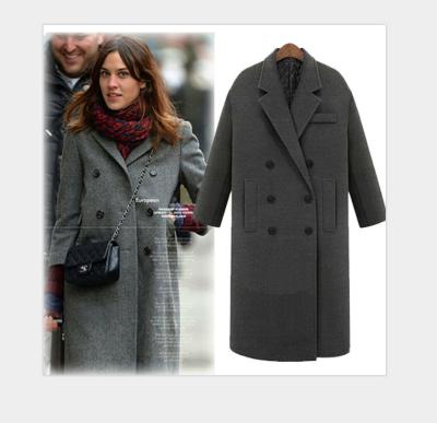 China IHSN165 plus size women's thin double breasted thick coat long plus size cotton cashmere trench coat woolen dropship for sale