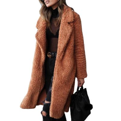 China IHSN167 European size loose woolen coat running plus lapel plush and American lamb women long sleeve jacket lambskin for sale