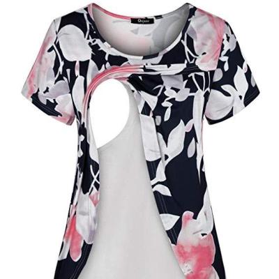 China 16IHSM39 Breathable Summer Pregnant Women Breastfeeding Floral Tops Short Sleeve Nursing Shirts Maternity Clothing for sale