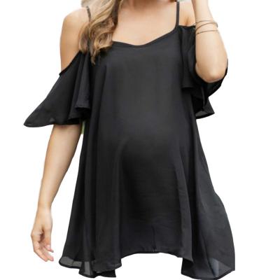 China IHSM52 Black Breathable Chiffon Adjustable Strapless Loose Pregnant Women Plus Size Tops Maternity Clothing for sale