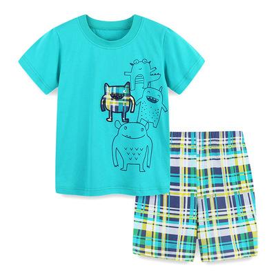 China IHJ5166 Kids Casual Clothing Sets Summer Cartoon Knitted Short Sleeve Two Piece Set For Boys for sale