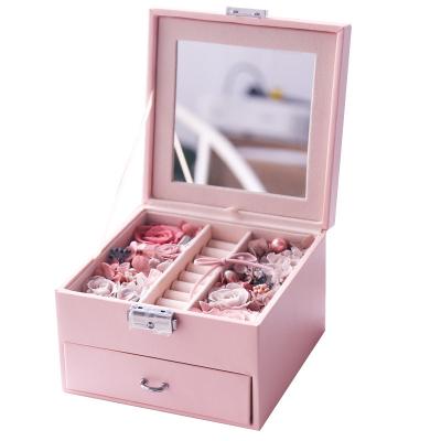 China Valentine's birthday gifts and her hot sale boxed preserved roses flower in makeup box with drawer and mirror for Valentine's birthday gifts and her for sale