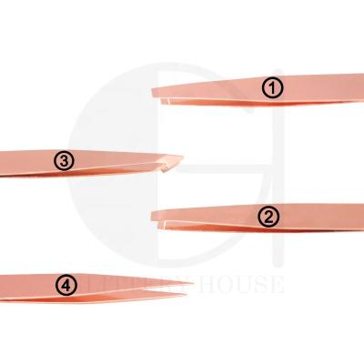 China Custom Packaging Eyebrow Rose Gold Eyebrow Tweezers Rose Gold Private Label Tweezers For Eyebrow Staples Stainless Steel Makeup Tools for sale