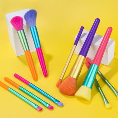 China Custom Logo 15pcs Portable Handle Rainbow Plastic Colorful Private Label Brushes Make Up Cosmetic Tools Makeup Brush Set for sale