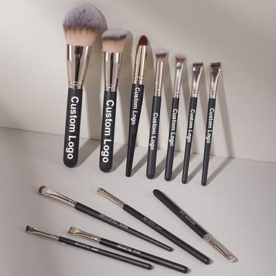 China 12 Pieces Beauty Tools Black Wooden Cosmetic Brush Wooden Handle Portable Makeup Brush Set for sale