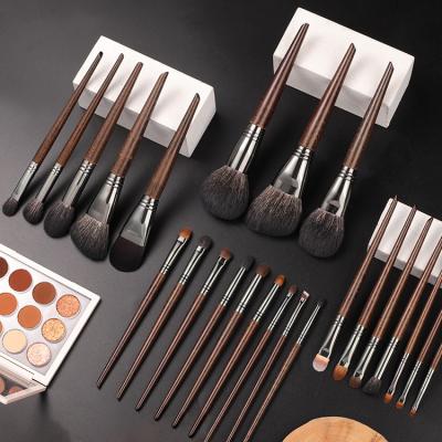 China Portable Animal Hair Makeup Brush Set Beauty Tools Hair Brush Wool Horse Hair Wolf Tail Wooden Handle Cosmetic Wooden Handle Set 24 for sale