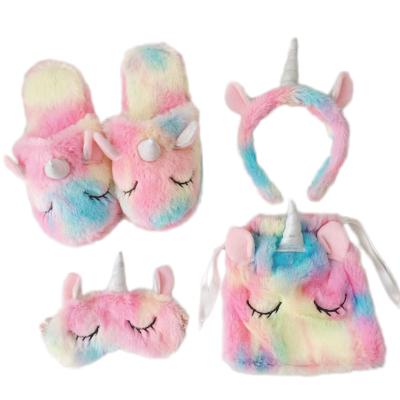 China New Design Plush Toy Cartoon Unicorn Slipper Headband Blindfold Bag For Girl for sale