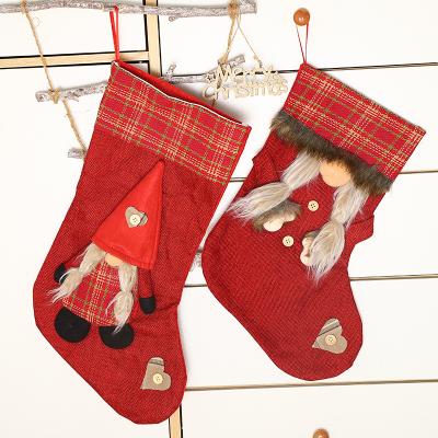 China Hanging Plush Christmas Storing Decorations Personalized Gifts Bags Hanging Candy Christmas Socks for sale