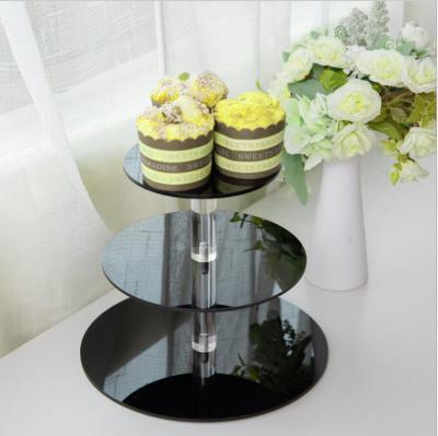 China Viable Black Acrylic 3 Tier Birthday Cake Cupcake Dessert Snack Stand Rack Display Tower For Wedding Christmas Party Decoration for sale