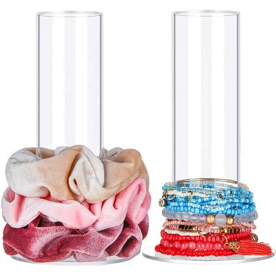 China Wedding Decoration Factory Custom Wholesales Organizer Clear Hair Jewelry Rack Scrunchie Ties Hair Jewelry Rack Acrylic Cylinder Headband Holder for sale