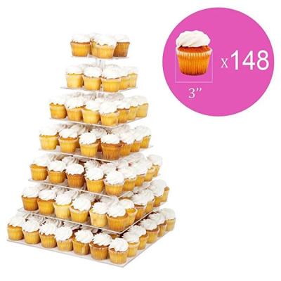 China Wedding Party Disposable 7 Tier Cake Cup Dessert Display Cupcake Birthday Acrylic Cake Stand Set For Dessert Table for sale