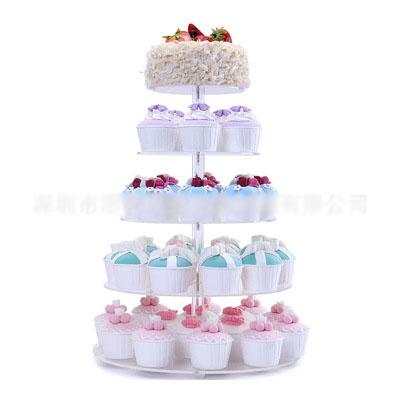 China Durable Acrylic Round Shape Cake Stand Display With 5 Tiers Wedding Birthday Display Cake Tower Cake Stand for sale