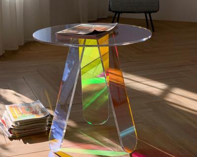 China Ecofriend High Quality Customized Height Furniture Rainbow Acrylic Transparent Table For Home Cafe Office Thick Tables for sale