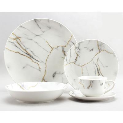 China Sustainable Wholesale Modern Marble Dinnerware Sets For Restaurant 5 Pcs Set Christmas Ceramic Dinnerware Set for sale